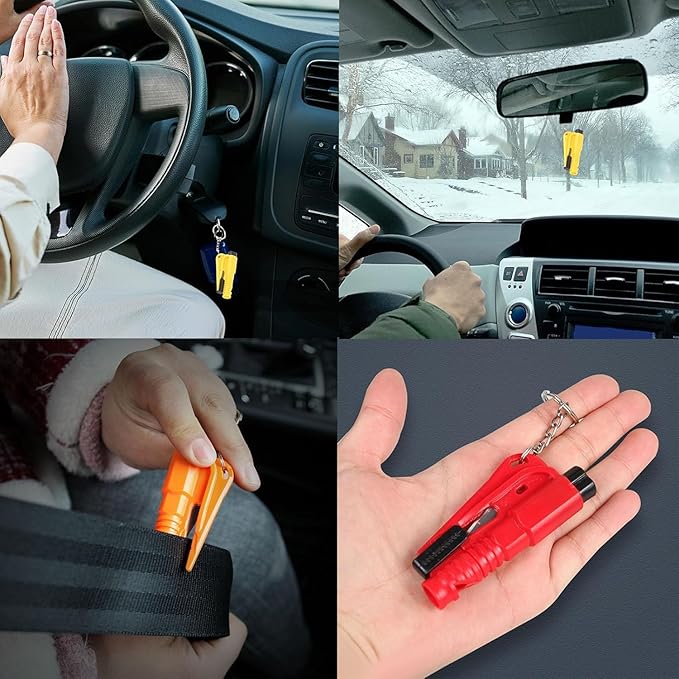 16 Pcs Window Breaker Seatbelt Cutter, 3 in 1 Seatbelt Cutter and Window Glass Breaker Keychain Car Escape Tool Applicable to
