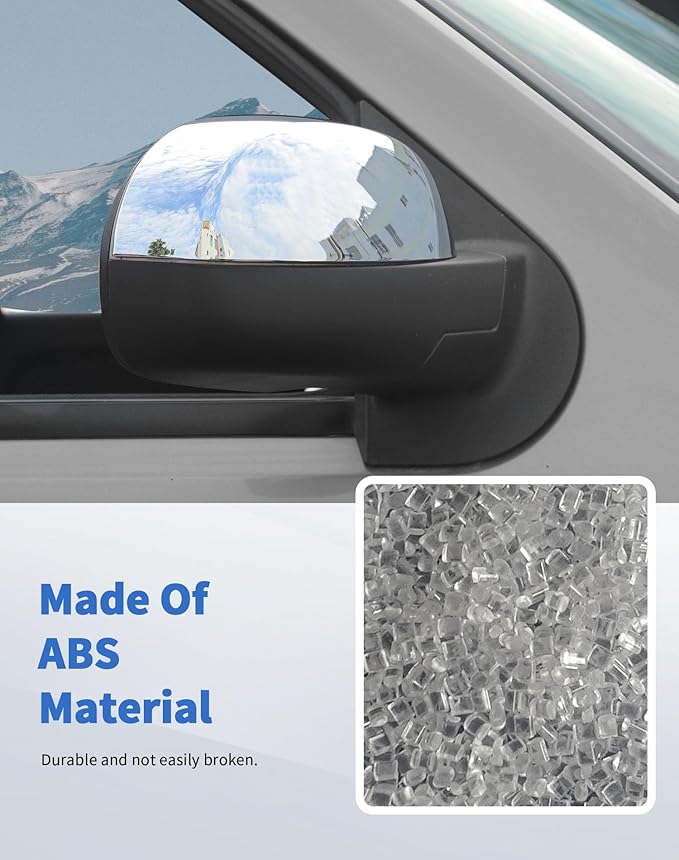 Rearview Mirror Half Caps Covers Compatible with 2007-2014 Chevy Silverado GMC Sierra Avalanche Tahoe Suburban Yukon Escalade ESV Left Right Side View Upper Mirror Cover Caps, Chrome