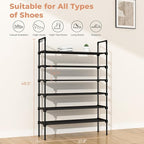 LANTEFUL 6 Tier Shoe Rack for Closet Shoe Organizer with 5 Hooks, Long Shoe Shelf Storage for Shoe and Boot Stackable Free St