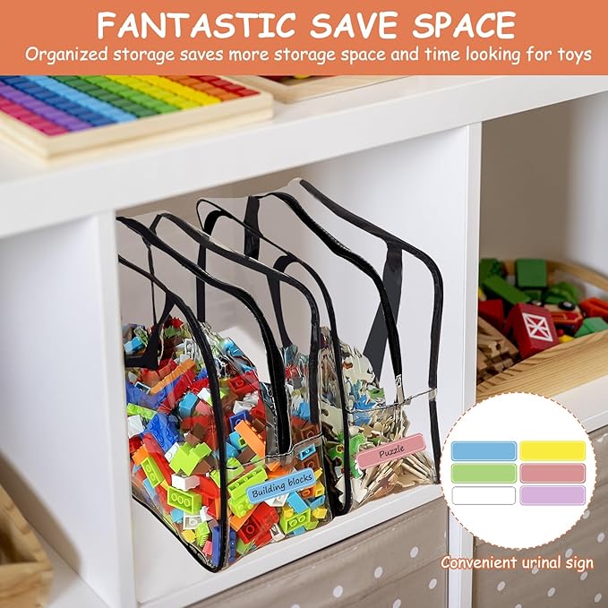 6 Packs Large Toy Storage Bags with Labels, Reusable Clear PVC Board Game Storage, Travel Waterproof Organizer Bags with Zipp