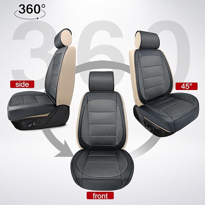 1 Pack Ventilated Cooling Car Seat Cover for Summer, 3D Air Mesh Breathable Leather Front Seat Protector with Storage Pocket,