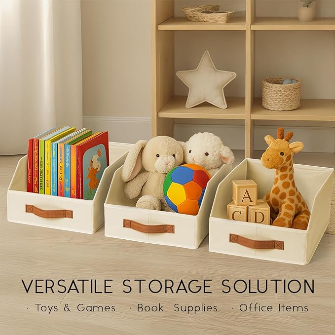 Homsorout Fabric Storage Bins for Organizing - 4 Pack Large Trapezoid Collapsible Storage Bins with Front Handle, Closet Orga