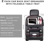 2PCS Car Backseat Organizer, Leather Multi-Pocket Seat Back Protector with Foldable Table Tray, Multifunctional Vehicle Storage Organizer Kick Mat for Kids Toddler Travel (Black)