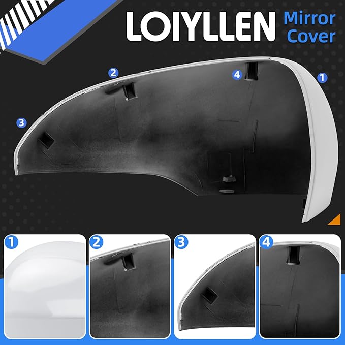 Driver Side Mirror Cover Replacement for Ford Fusion Ford Fusion 2013 2014 2015 2016 2017 2018 2019 2020 2021 2022 - Left Side Mirror Covers, Rear View Mirror Cap Accessories With Lamp, White