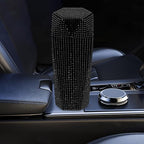 iplusmile Bling Car Trash Can with Lid, Black Rhinestone Sparkly Auto Garbage Bin for Women Girls, Mini Vehicle Waste Container Organizer for Cup Holder, Interior Decor Accessories