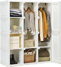 Tangkula Portable Closet Wardrobe, Foldable Clothes Organizer with Cubby Storage, Hanging Rods, Easy Assemble Clothing Storag