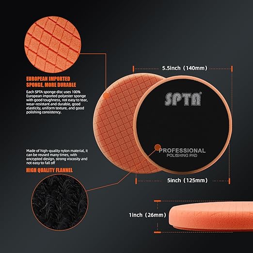 Buffing Polishing Pads, SPTA 5Pcs 5.5 Inch Face for 5 Inch 125mm Backing Plate Mix Cutting Force Buffing Pads Cutting Polishing Pad Kit for Car Buffer Polisher Compounding,Polishing, Waxing-SQPPS5MIX