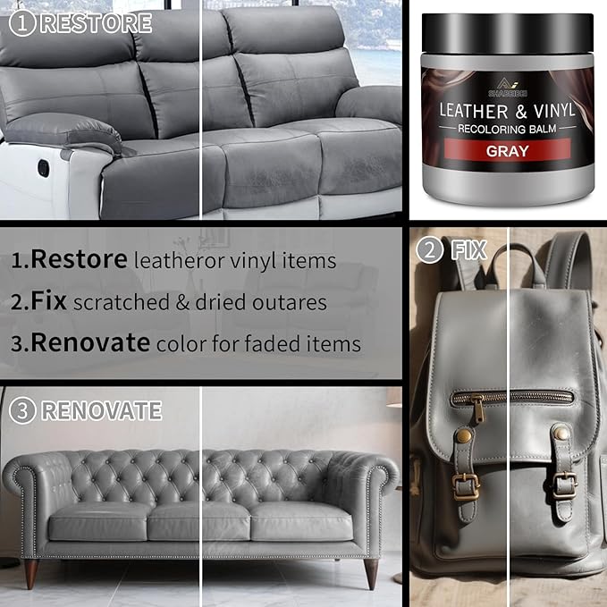 Leather Recoloring Balm with 100ml Mink Oil, Gray Leather Repair Kit and Scratch Remover for Furniture, Car Seats, Sofas, Dye