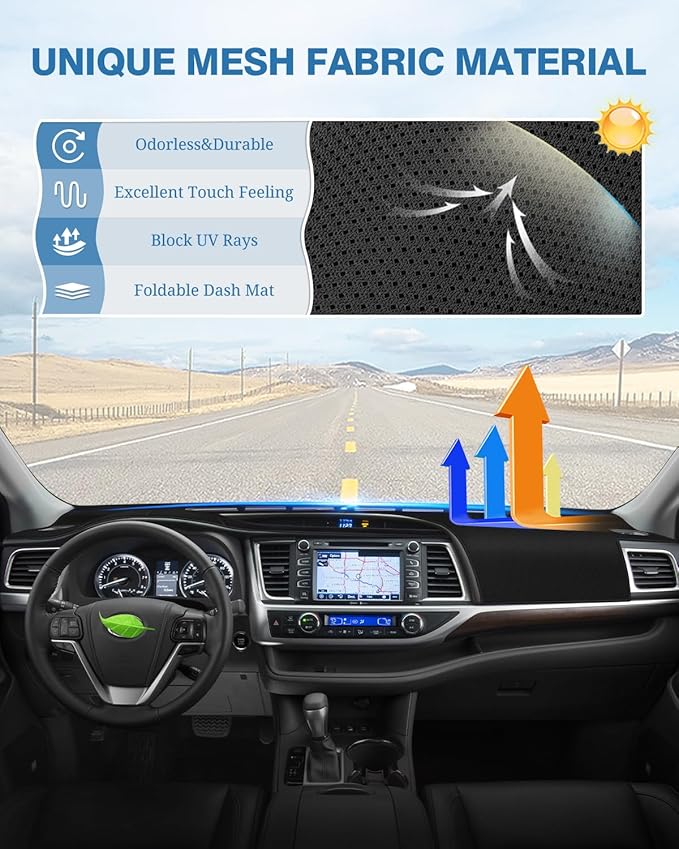 FIILINES Dash Cover for Toyota Highlander 2014-2019, Dashboard Mat Cover Sunshade Nonslip Mesh Protector No Glare Highlander 