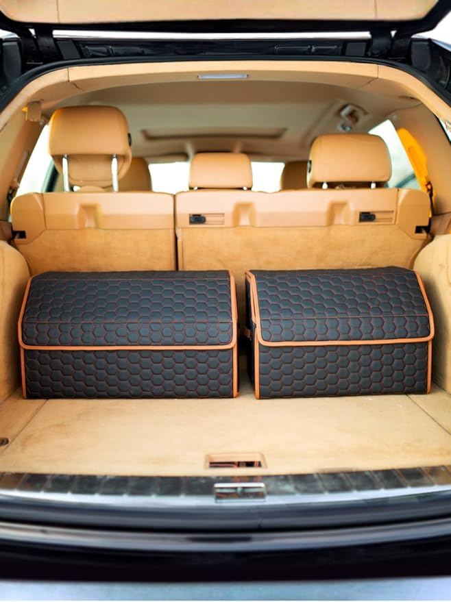 Owleys Rear Cargo Organizer For SUV | Set Of 17.7" & 21.6" Eco-Leather Crates | Foldable Car Storage With Magnetic Lids |