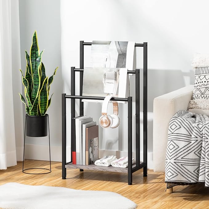 HOOBRO Free Standing Towel Rack, 3 Tier Blanket Rack, Blanket Holder for Bathroom, 16.9" L x 11" W x 31.9" H, Industrial Meta