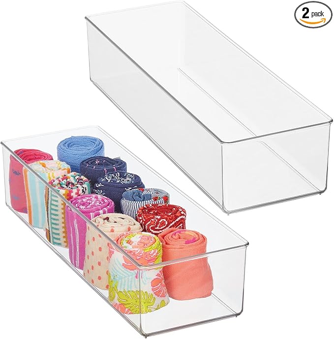 mDesign Plastic Drawer Organizer Box, Long Storage Organizer Bin Container; For Closets, Bedrooms, Use for Leggings, Socks, T