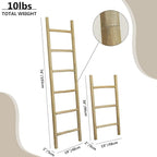 Wooden Blanket Ladder - 76in Natural & Motley Wood - Leaning Wall Decor for Bedroom, Bathroom, Living Room - Rustic Quilt Hol