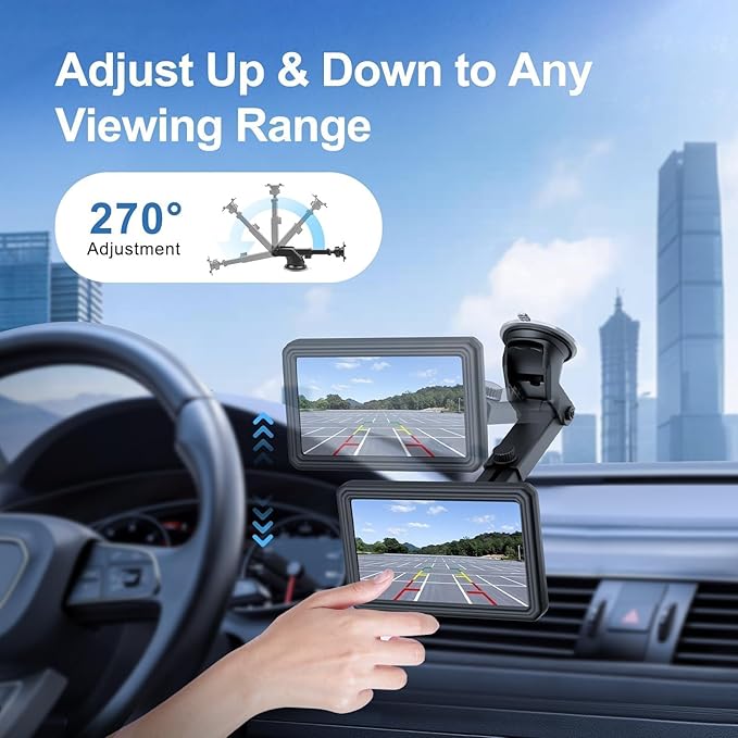 EWAY Suction Cup Mount for CarPlay Display, Backup Camera Monitor, Extended Arm with 360° Rotation, 4-Tab Bracket Replacement Dashboard Windshield Holder for 7-11" Apple Carplay, Android Auto Screens