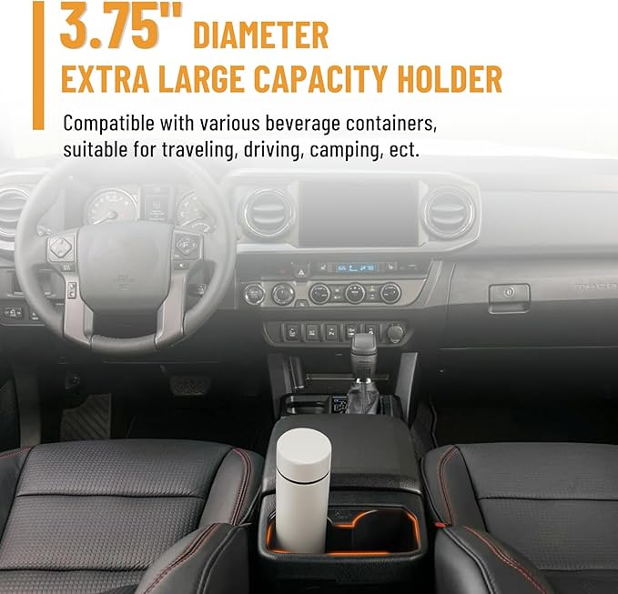 Oversized Cup Holder Compatible with 2016-2023 Tacoma, 3.75" Diameter Black Extra Large Drink Water Bottle Holder