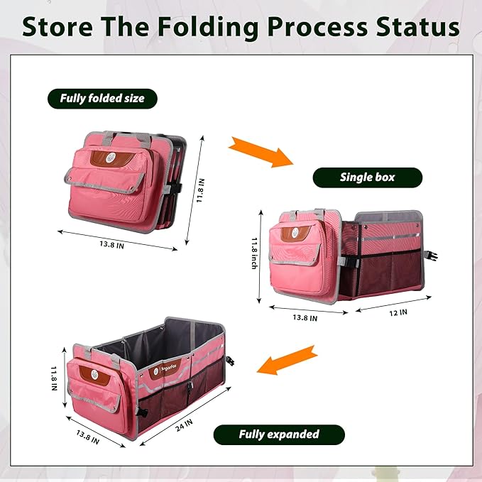 Car Trunk Organizer for SUV, 70L Heavy Duty Waterproof Trunk Organizer, Foldable Vehicle Organizer with Anti-Slip Base, 24x13.