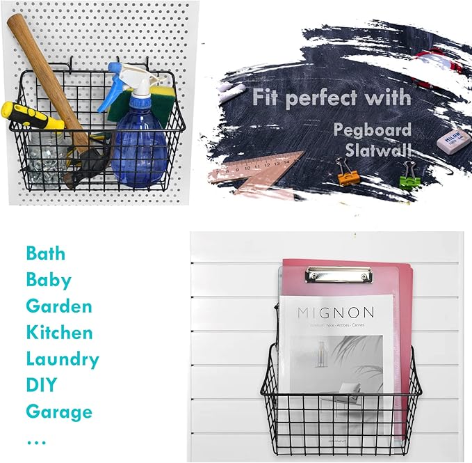 LIGHT DUST 3-Pack Pegboard Baskets with Hooks, Wall Organizer Hooks Assortment, Workbench Storage System for Hardware, Attach
