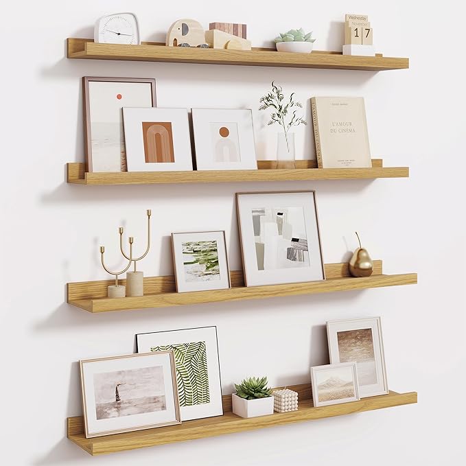 Fun Memories Picture Ledge Shelf - 32 Inches Floating Shelves Set of 4 - Floating Shelves with Lip for Storage - Wood Bookshe