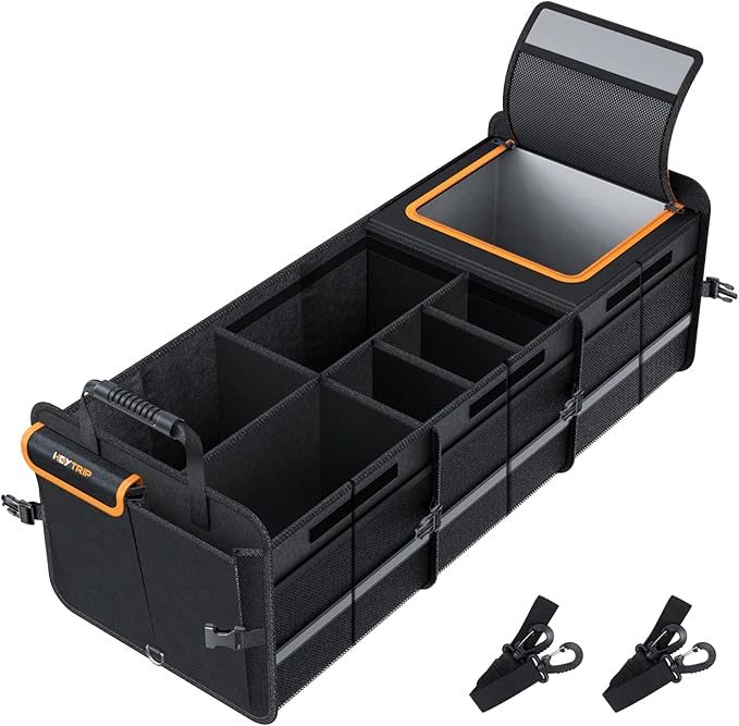 HEYTRIP Large Trunk Organizer With Built-in Leakproof Cooler Bag, 2 Tie-Down Straps, 4 Removable Dividers, Foldable Cover, Buil