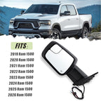 Left Driver Side Mirror Compatible With 2019-2026 Ram 1500 With Power Folding Heated Turn Signal Puddle Light Temperature Sensor Matte Black Replace#68462769AB(8+6Pins)
