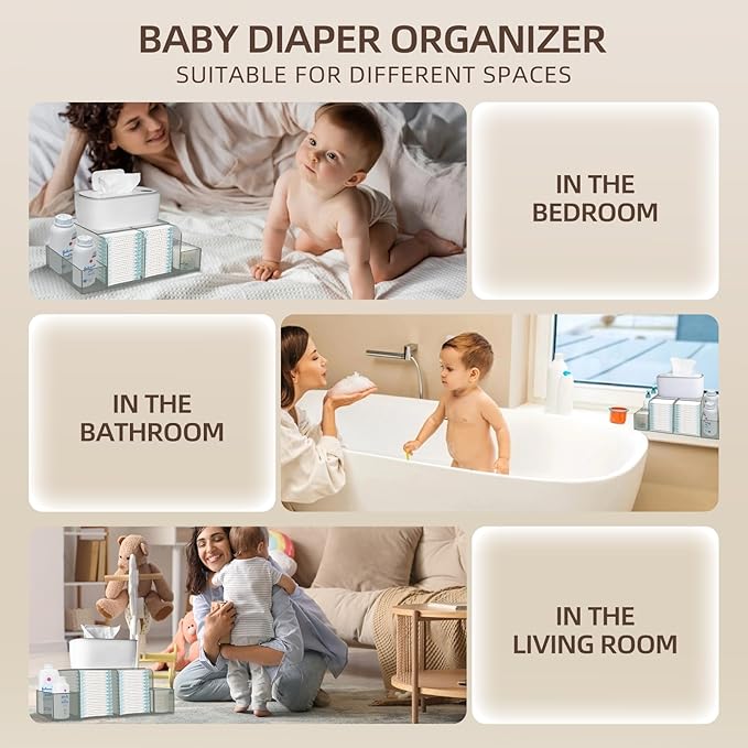GILPWA Diaper Caddy, Baby Changing Table Organizer, Detachable Clear Acrylic Diaper Storage for Wipe Dispenser, Wipe Warmer a