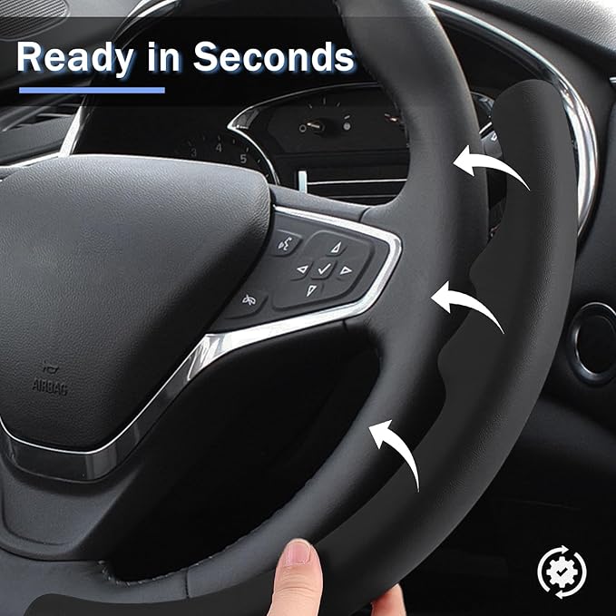 Steering Wheel Cover for Chevy Malibu 2016-2024/ Equinox 2018-2024/ Bolt EV 2017-2021/ Volt 2016-2019, Car Steering Wheel Cover Accessories for Chevrolet (Black Leather)