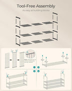 SONGMICS Shoe Rack, 3-Tier Shoe Organizer, Metal Storage Shelf, Upright or Upside Down, for 16-20 Pairs, Stackable, for Entry