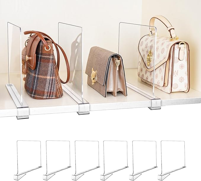 6 Pack Shelf Dividers, Adjustable Shelf Dividers for Closet Organization with Non-Slip Design, Clear Acrylic Shelf Dividers f