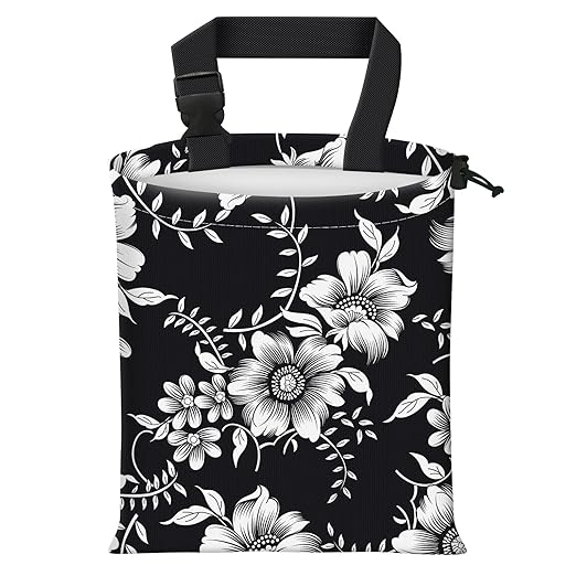 Car Trash Bag Large Hanging Can for Back of Seat, Cute Waterproof Car Garbage Bag for Vehicle, Travelling, Outdoor Beautiful Black White Floral