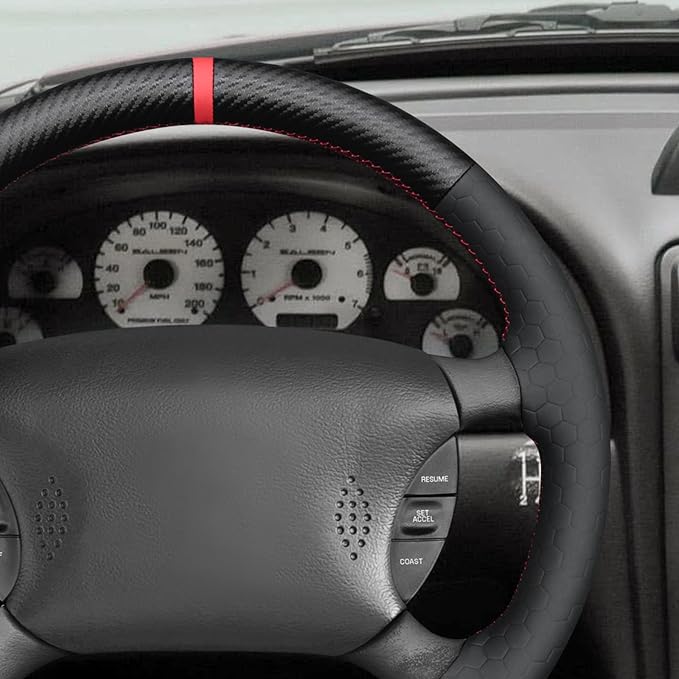 MEWANT Hand Sewn Steering Wheel Cover Wrap for Ford Mustang 1994-2004 Steering Wheel Accessories for Ford Mustang 1994-2004