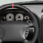 MEWANT Hand Sewn Steering Wheel Cover Wrap for Ford Mustang 1994-2004 Steering Wheel Accessories for Ford Mustang 1994-2004