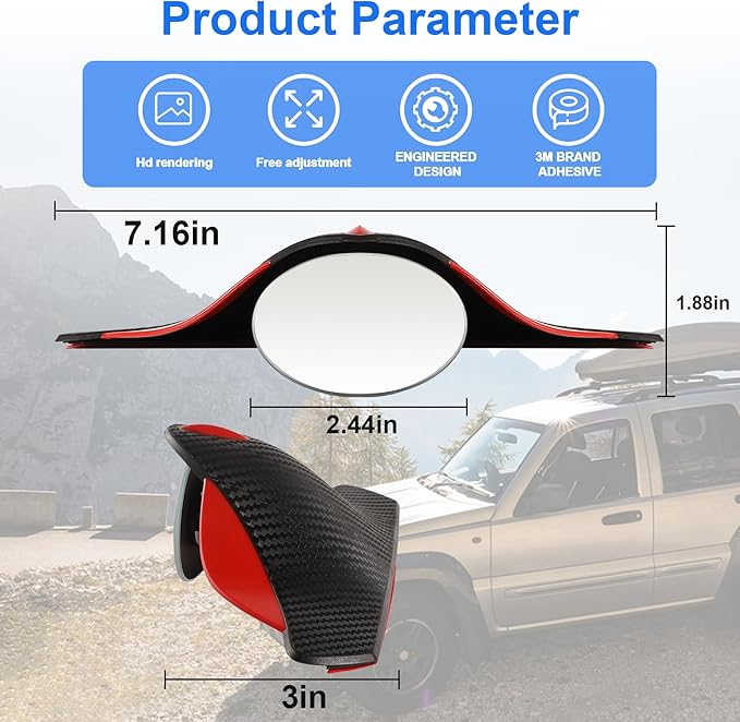 LivTee Blind Spot Mirror with Side Mirror Rain Guard, HD Glass Frameless Convex, Carbon Fiber 2-in-1 Side Mirror Covers Kit with Wide Angle Adjustable Stick for Cars SUV and Trucks, Pack of 2