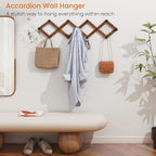 Homode Vintage Wood Expandable Peg Rack- Multi-Purpose Accordion Wall Hangers with 13 Hooks for Hats, Coat, Mugs, Scarf, Jewe