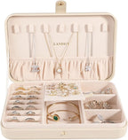 LANDICI Small Jewelry Box for Women Girls, PU Leather Travel Jewelry Case, Portable Jewelry Organizer Storage Holder Display 