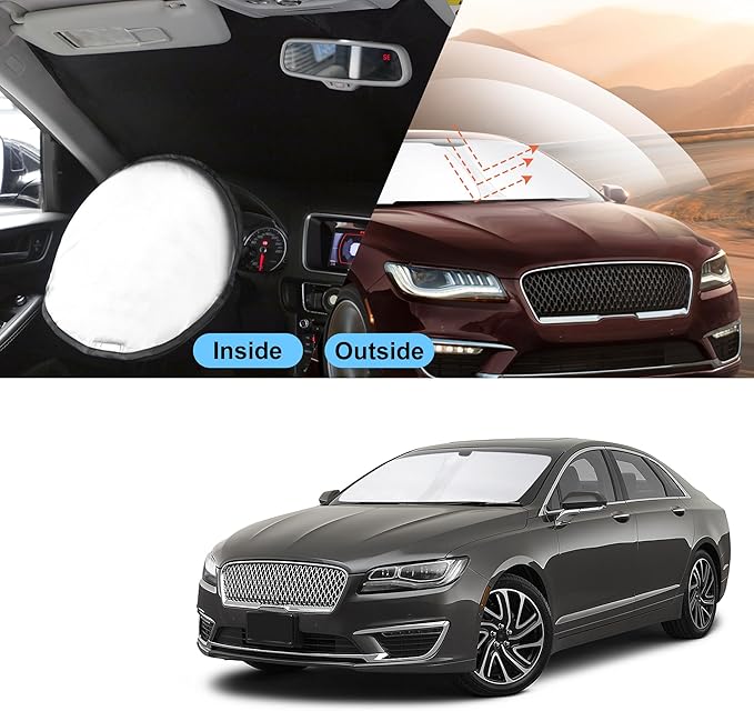 TINGLU Sun Shade for Lincoln MKZ 2013-2020 Accessories Windshield Sun Shade Window Shade UV Rays Protection Sun Visor Cover with Steering Wheel Sunshade Storage Bag