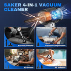 Saker Car Vacuum Portable Cordless 20000Pa Suction Power 4 in 1 Handheld Vacuum&Air Duster with LED Light Type-C Charge Porta