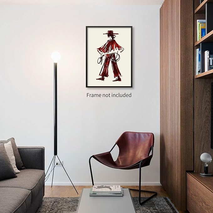 Vintage Western Cowboy Wall Art Decor Red Wine Cowgirl Posters Burgundy Cowgirl Prints Midwest Rustic Cowboy Painting Picture