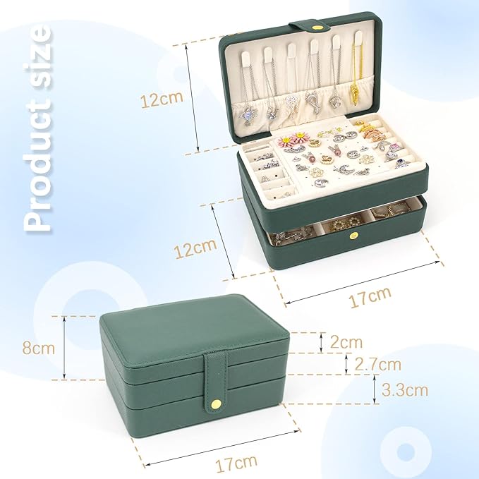 KOOAAICCHI Small Jewelry Box, Travel Jewelry Organizer, Portable Jewelry boxes for Women Girls Gift, Double Layers PU Leather