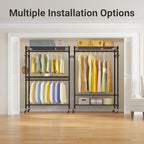 VIPEK R2 Plus Heavy Duty Rolling Garment Rack 3 Tiers Adjustable Wire Shelving Clothes Rack with Double Rods and Side Hooks, 