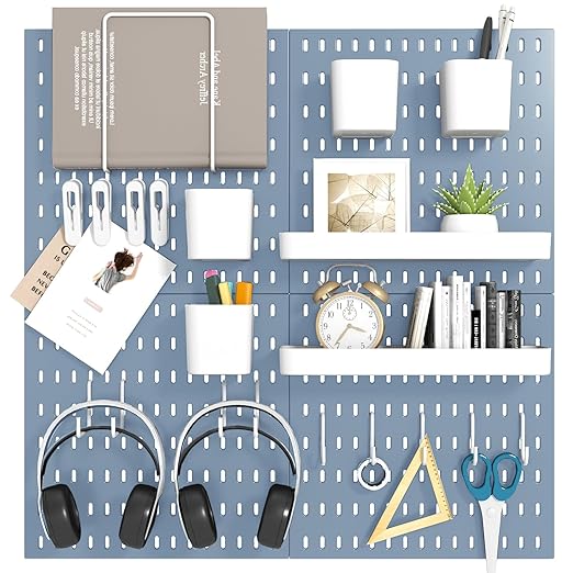 Peg Board Combination Kit, 4 Pegboards with 20 Accessories, Pegboard Wall Organizer for Office, Nursery & Home Storage, Key H