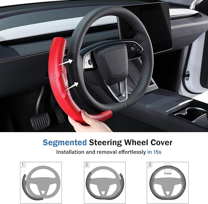 Steering Wheel Cover for Tesla Model 3 Highland(2024-Present)/ Model Y Juniper(2025-Present),Anti-Slip,Comfortable Grip,Breathable,Customized for Tesla Model 3/Y Accessories,Matte Red