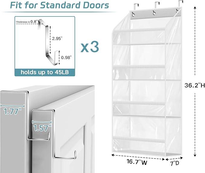 AOODA Clear Over the Door Hat Racks for Baseball Caps, Hold 48 Caps Hat Storage Organizer for Closet Wall, Deep Pockets Hangi