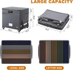 DocSafe Fireproof Document Box with Lock,2-Layer File Box with Wheels,Collapsible File Storage Organizer with Pockets,Large P