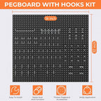 INCLY 90PCS Pegboard Wall Organizer, 6 Pack Metal Peg Board Panels with 1/4" Pegboard Hooks Accessories Kit, Black Peg Board 