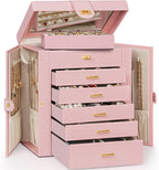 AKOZLIN 6-Tier Jewelry Box Organizer Functional 5 Drawers Leather Jewelry Storage Case for Women Girls Ring Necklace Earring 