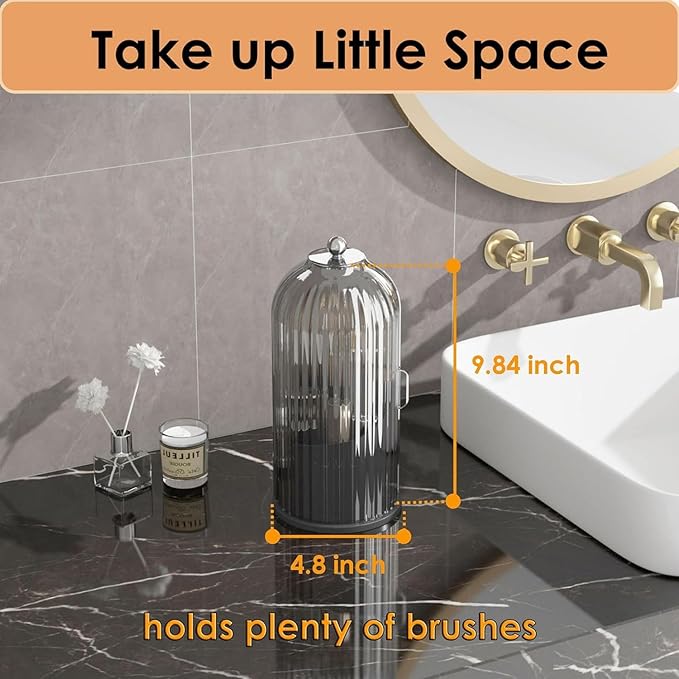 Makeup Organizer Vanity 360 Rotating Makeup Brush Holder Organizer with Lid Clear Makeup Brushes Organizer for Vanity Desktop