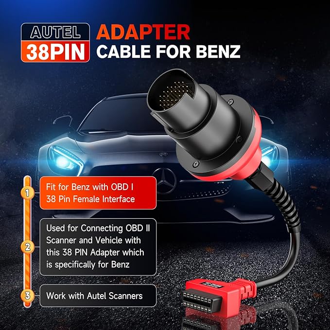 Autel Original BENZ-38 PIN Adapter, 38 Pin Male to 16 Pin Female OBDII Connector Compatible with Mercedes-Benz Pre-2001, Work