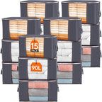 Lifewit 15 Pack 90L Clothes Storage Bins with Lids, Foldable Blanket Storage Bags with Zippers, Clear Window and Reinforced H