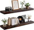 Floating Wall Shelf 36x6.8x1.7 Inch – Solid Wood Shelf in Walnut Finish – Heavy Duty Wall Mounted Rustic Display Shelf for Li