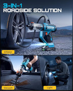 SEESII 3-in-1 Tire Inflator: Portable Air Compressor & Car Vacuum Cordless & Led Work Light with 2×2000mAh Batteries, 21V Tire Air Pump 150PSI w/Digital Gauge+Auto-Shutoff for Ball/Bike/Car/Home